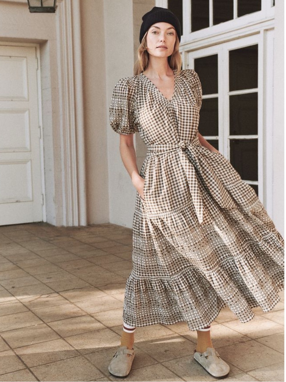 THE GREAT. The Cross-Stitch Embroidered Dakota Maxi Dress